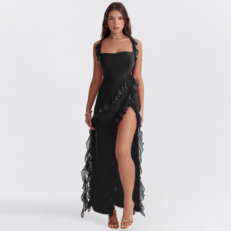 Vestido feminino elegante de Ariella com babados e design arejado | Festivo e figura lisonjeira