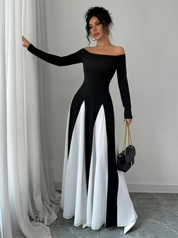 Μελωδία φόρεμα με ανοιχτούς ώμους | μακριά μανίκια & μαγευτική κομψότητα