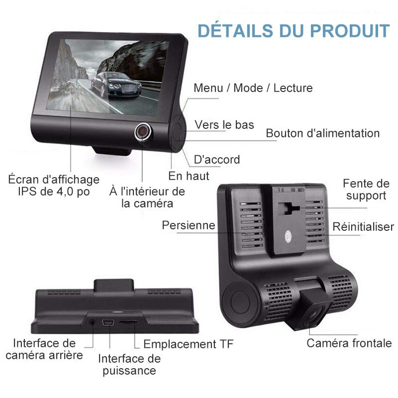 Dashcam med 3 HD-linser