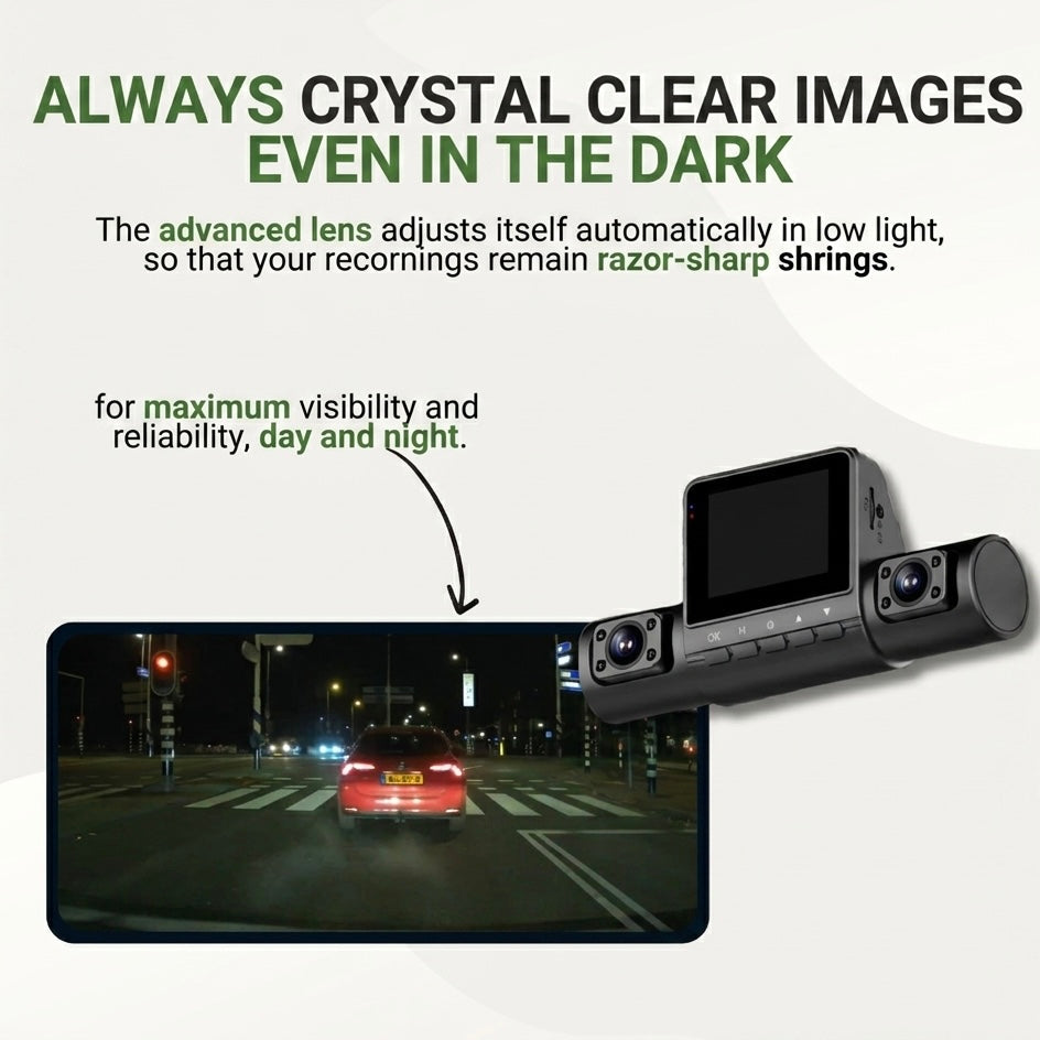 3-Camera Dashcam | 1080P HD | Front, Rear & Interior | Smart Parking Mode | Night Vision