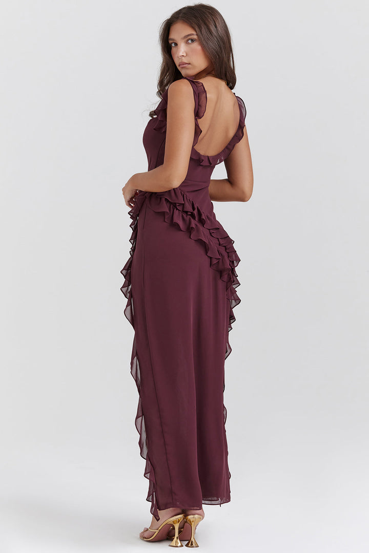 Vestido feminino elegante de Ariella com babados e design arejado | Festivo e figura lisonjeira