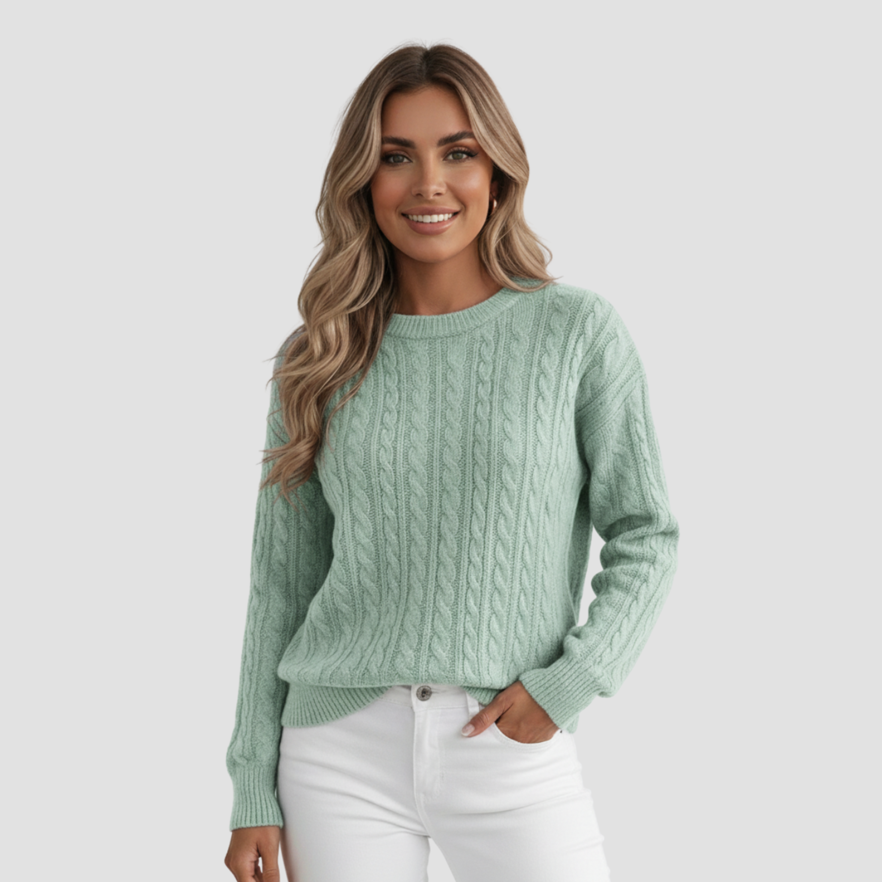 Pull tricoté pour femmes avec col rond et boutons décoratifs