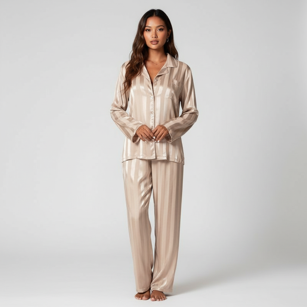 Ensemble en satin pour femmes avec haut et pantalon long au design élégant