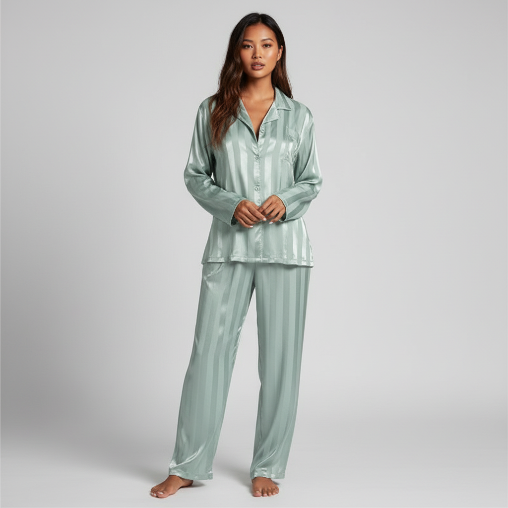 Ensemble en satin pour femmes avec haut et pantalon long au design élégant