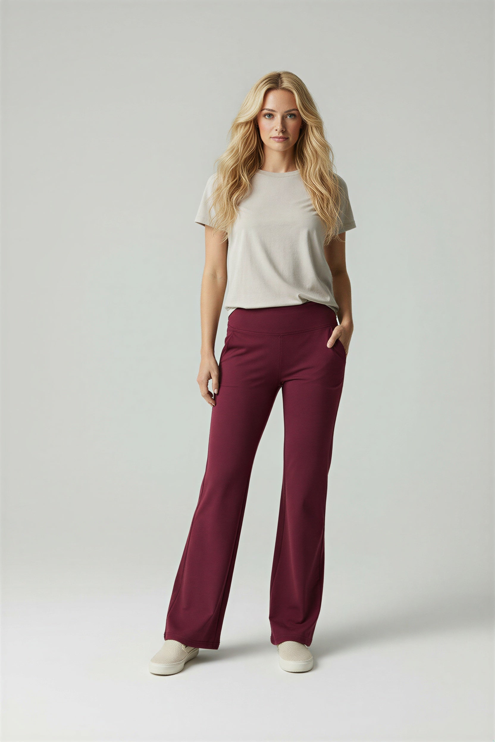 Flared trousers in sports leisure style for women with elastic waist