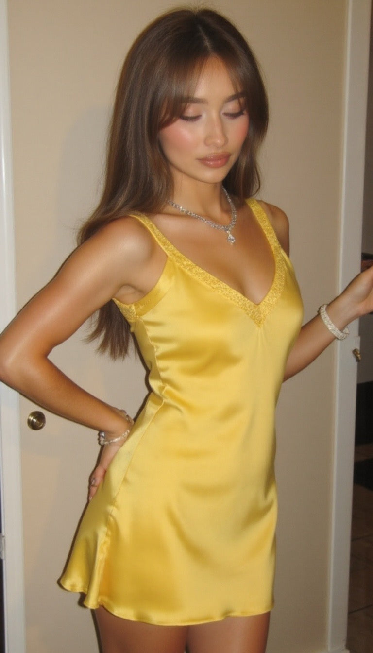 Vestido curto de cetim Adele para mulheres | Vestido elegante com renda e decote em V para ocasiões especiais