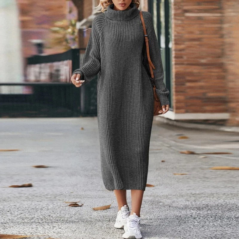 Rochie-sweatshirt maxi pentru femei cu guler înalt | Confort și stil de iarnă