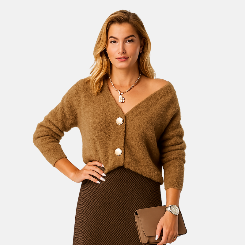 Πλεκτή ζακέτα για γυναίκες | Φαρδιά ζακέτα με βαθύ V-λαιμόκοψη και κομψά κουμπιά