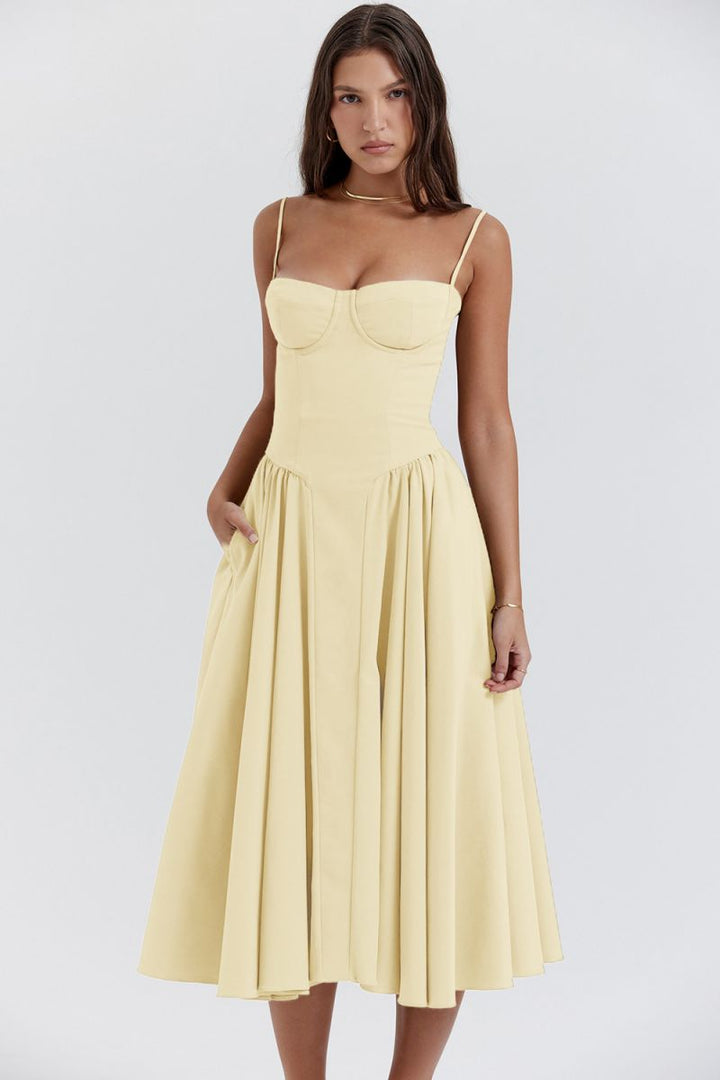 Vestido de verão Élodie Grace para mulheres | Vestido elegante com corpete, alças e saia rodada