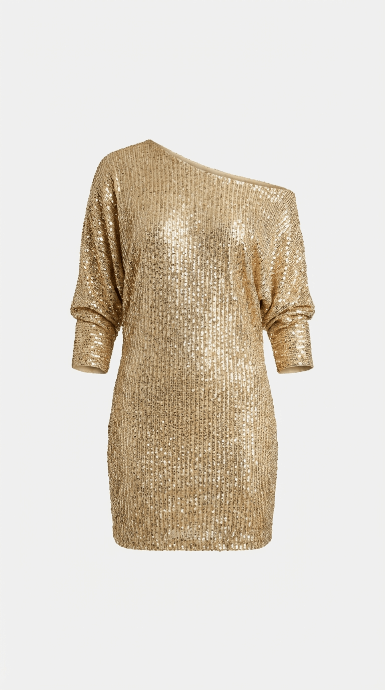 Elegantné minišaty s odhalenými ramenami, flitrami a dlhými rukávmi