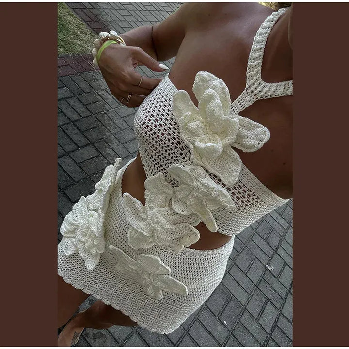 Bloom | Boho πλεκτό καλοκαιρινό φόρεμα για γυναίκες με σχέδιο λουλουδιών - αέρινο και κομψό