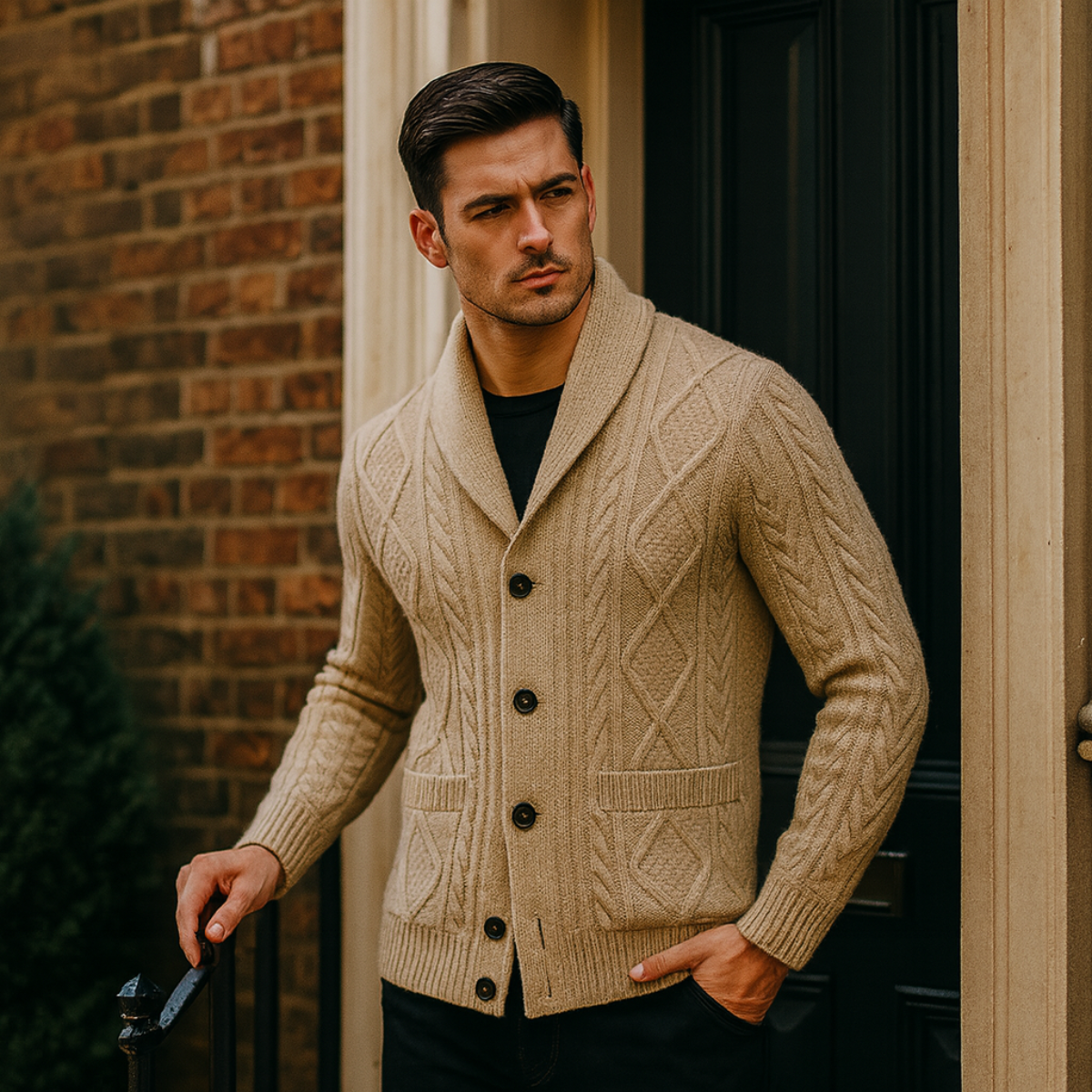 Cardigan en cachemire homme luxe | Boutonné en maille torsadée cachemire