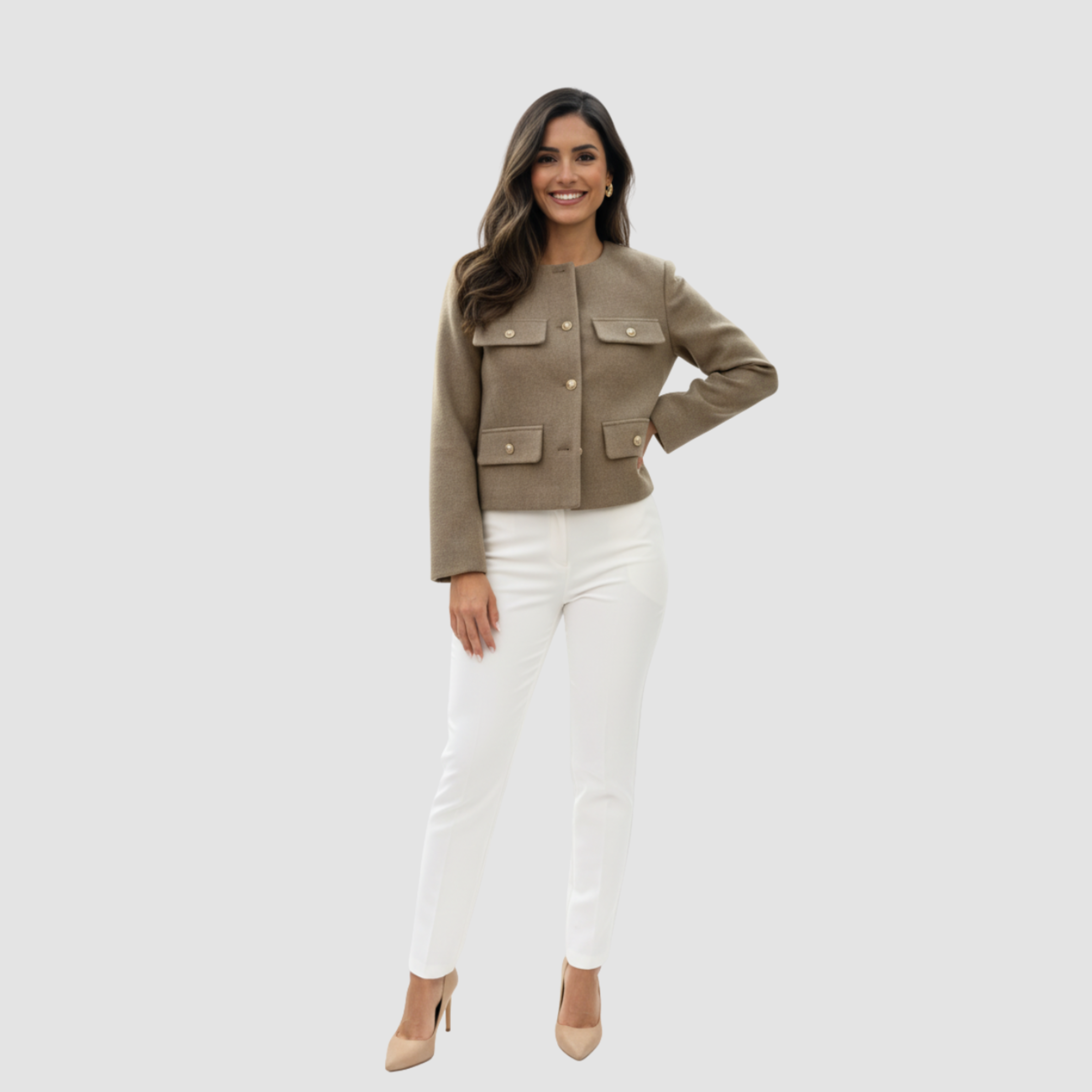 Short jacket for women with elegant gold buttons and structured fit