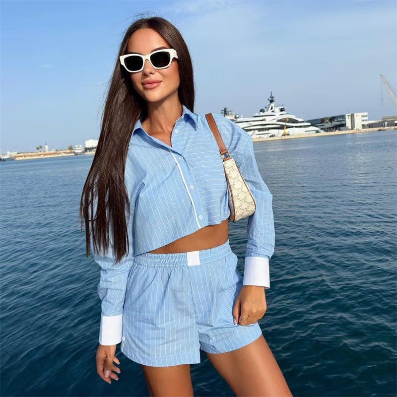 Marinda | Conjunto curto listrado de verão para mulheres - Luxuoso, estiloso e elegante