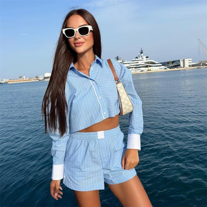 Marinda | Conjunto curto listrado de verão para mulheres - Luxuoso, estiloso e elegante