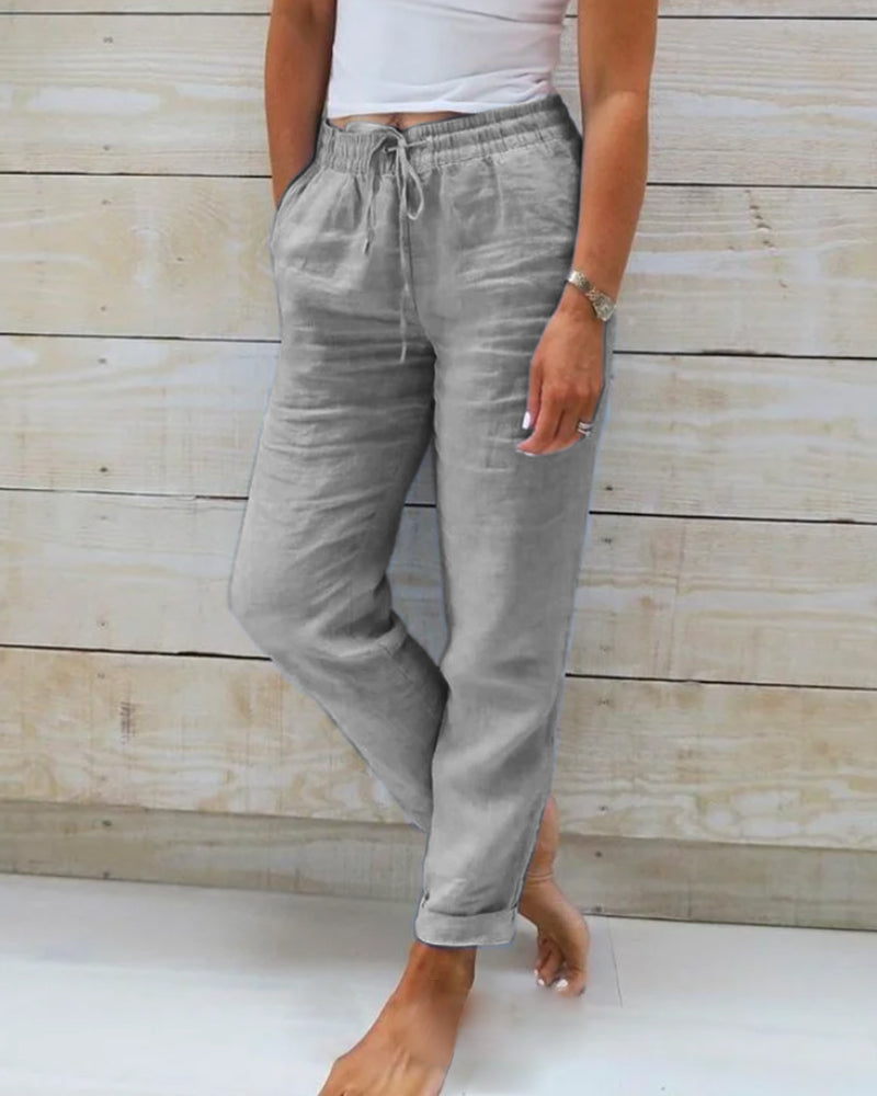 Lightweight wool and cotton pants with elastic and drawstring for women