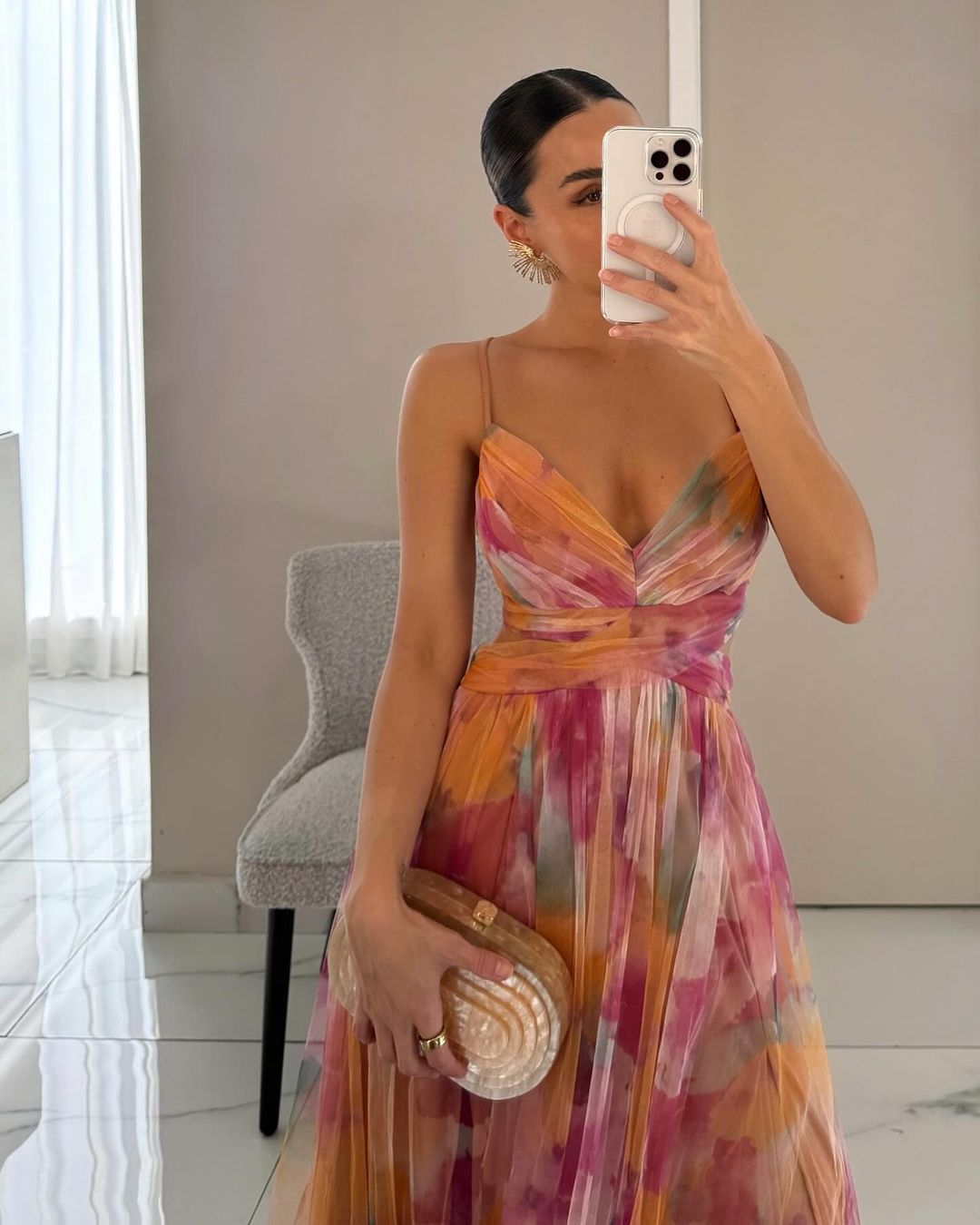 Vestido maxi Celeste para mulheres | Vestido de chiffon arejado com estampa floral e alças ajustáveis