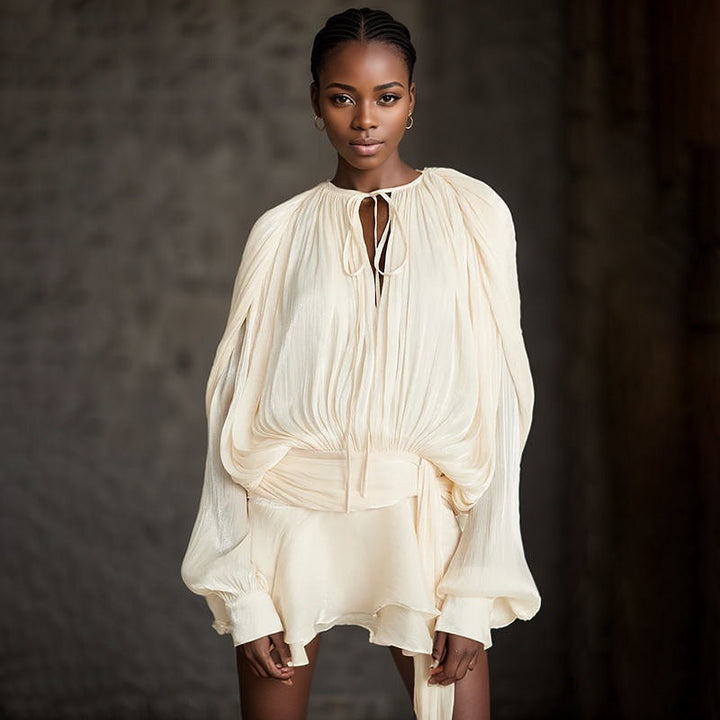 Sonia šaty s balónovými rukávy a zvýrazněným pasem | Vzdušné midišaty pro elegantní příležitosti