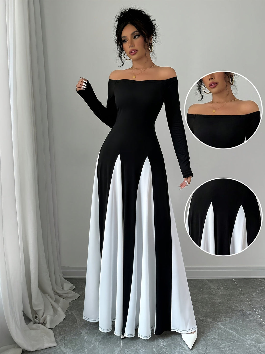 Μελωδία φόρεμα με ανοιχτούς ώμους | μακριά μανίκια & μαγευτική κομψότητα