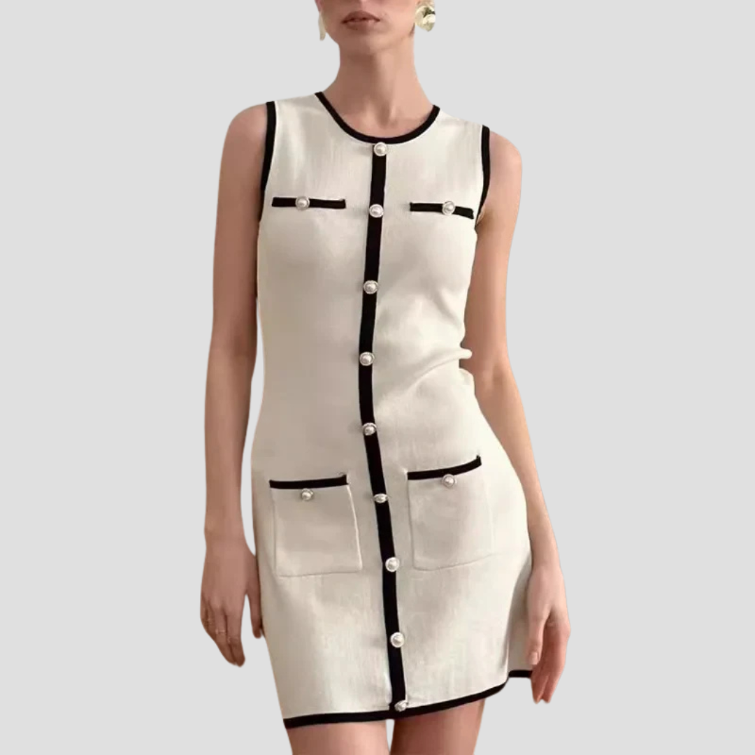 Clarisse πλεκτό φόρεμα χωρίς μανίκια με κουμπιά | Ρετρό κομψότητα και δομημένη εφαρμογή