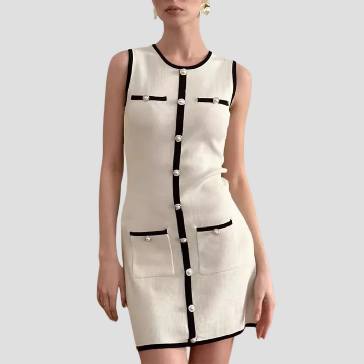 Clarisse πλεκτό φόρεμα χωρίς μανίκια με κουμπιά | Ρετρό κομψότητα και δομημένη εφαρμογή