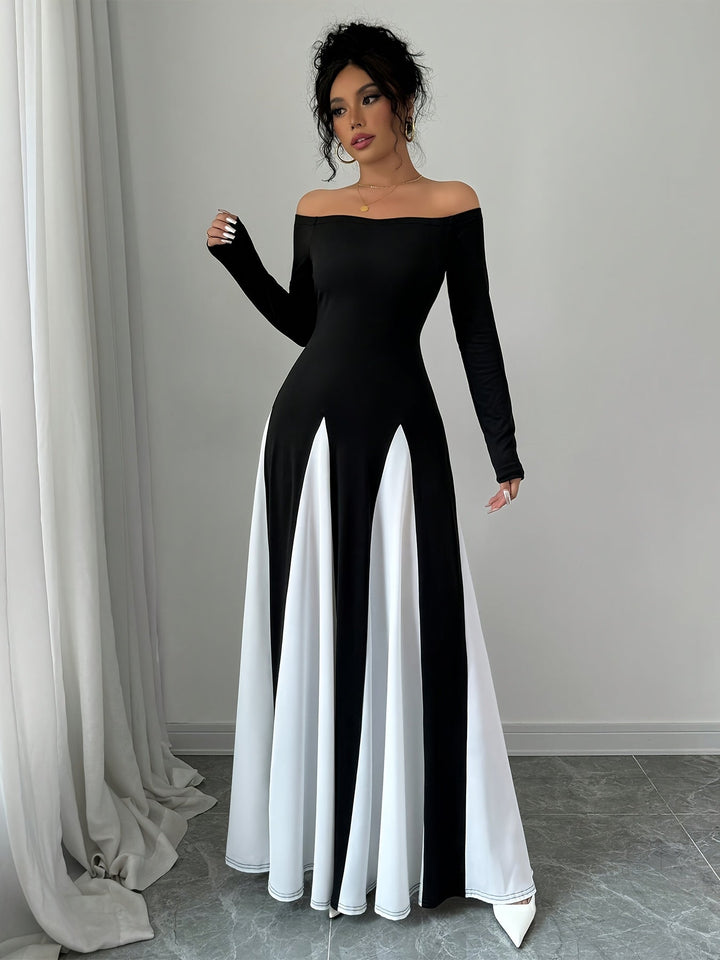 Μελωδία φόρεμα με ανοιχτούς ώμους | μακριά μανίκια & μαγευτική κομψότητα