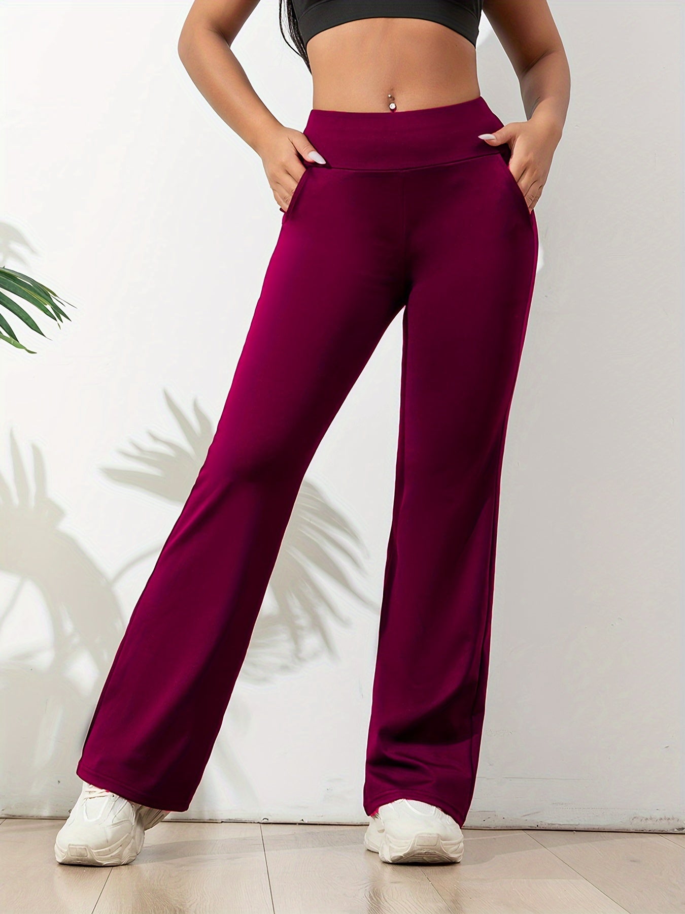 Flared trousers in sports leisure style for women with elastic waist