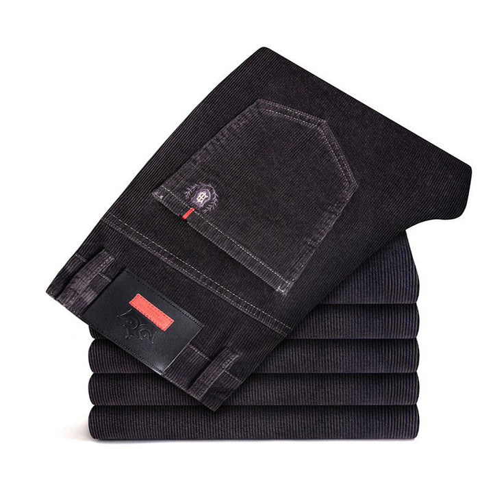 Herre Fløjlsbuks Sort | Klassisk 5-Lomme Design Stretch Komfort Slank Pasform