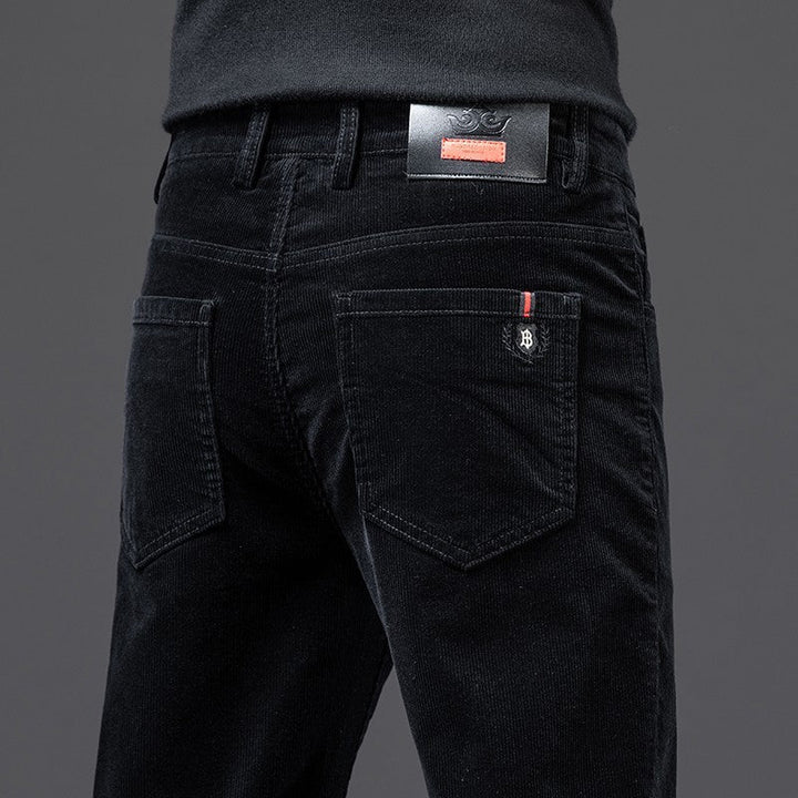 Herre Fløjlsbuks Sort | Klassisk 5-Lomme Design Stretch Komfort Slank Pasform