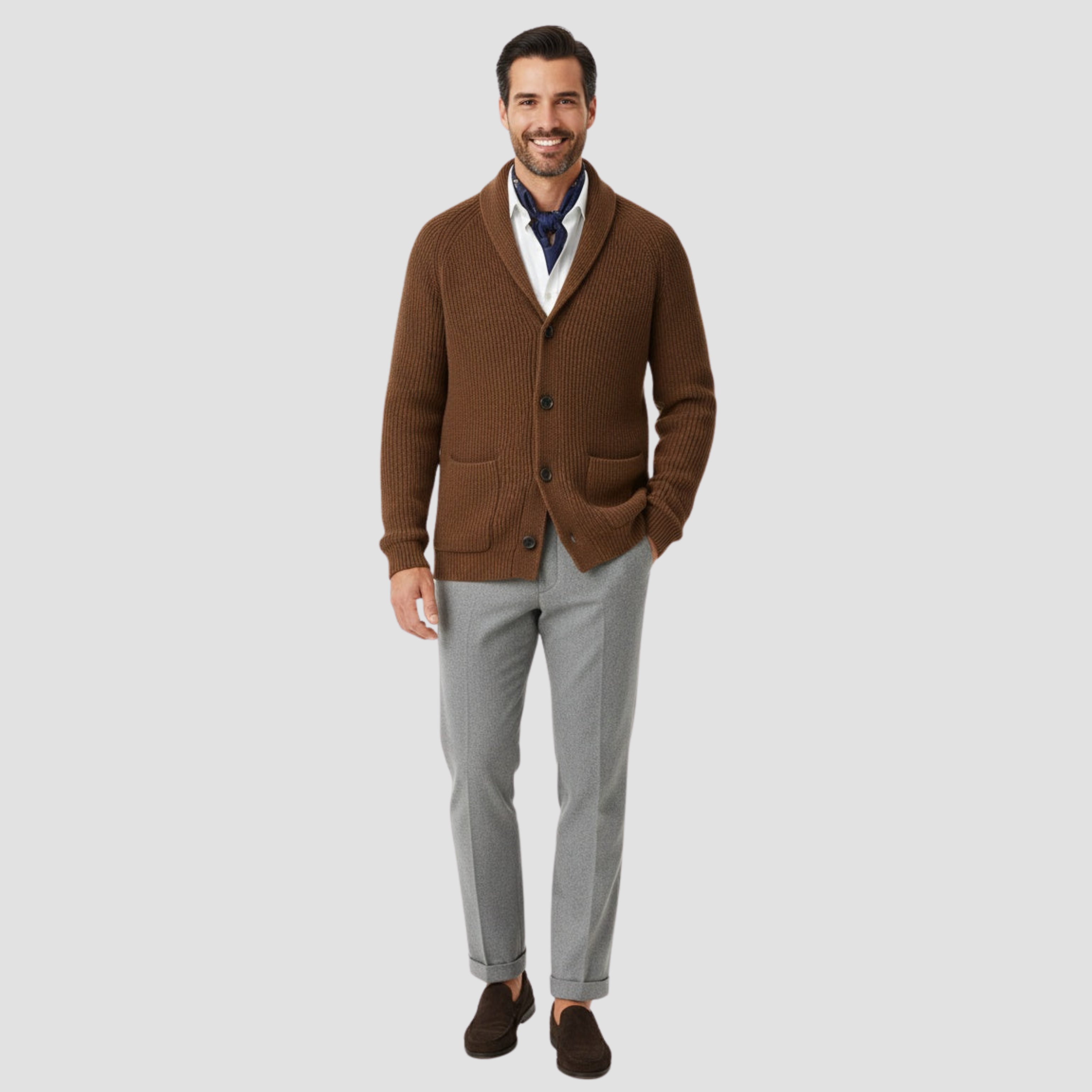 Cardigan tricotat pentru bărbați cu fermoar și guler înalt elegant