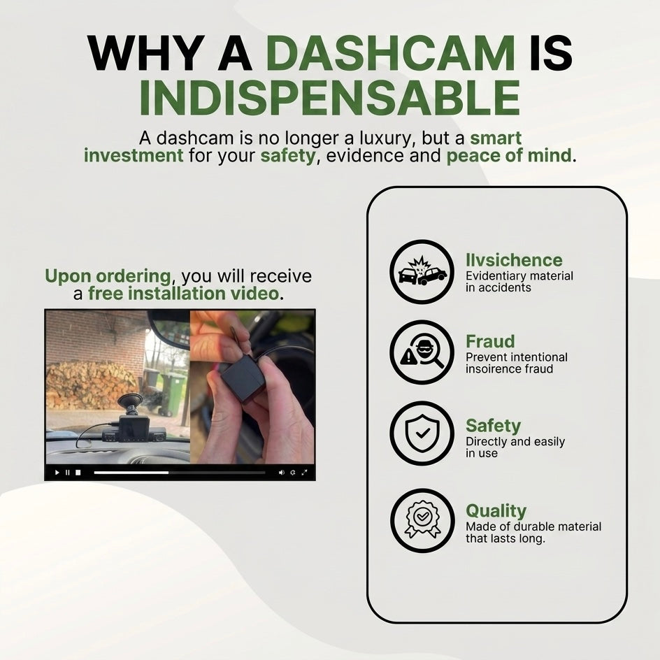 3-Camera Dashcam | 1080P HD | Front, Rear & Interior | Smart Parking Mode | Night Vision