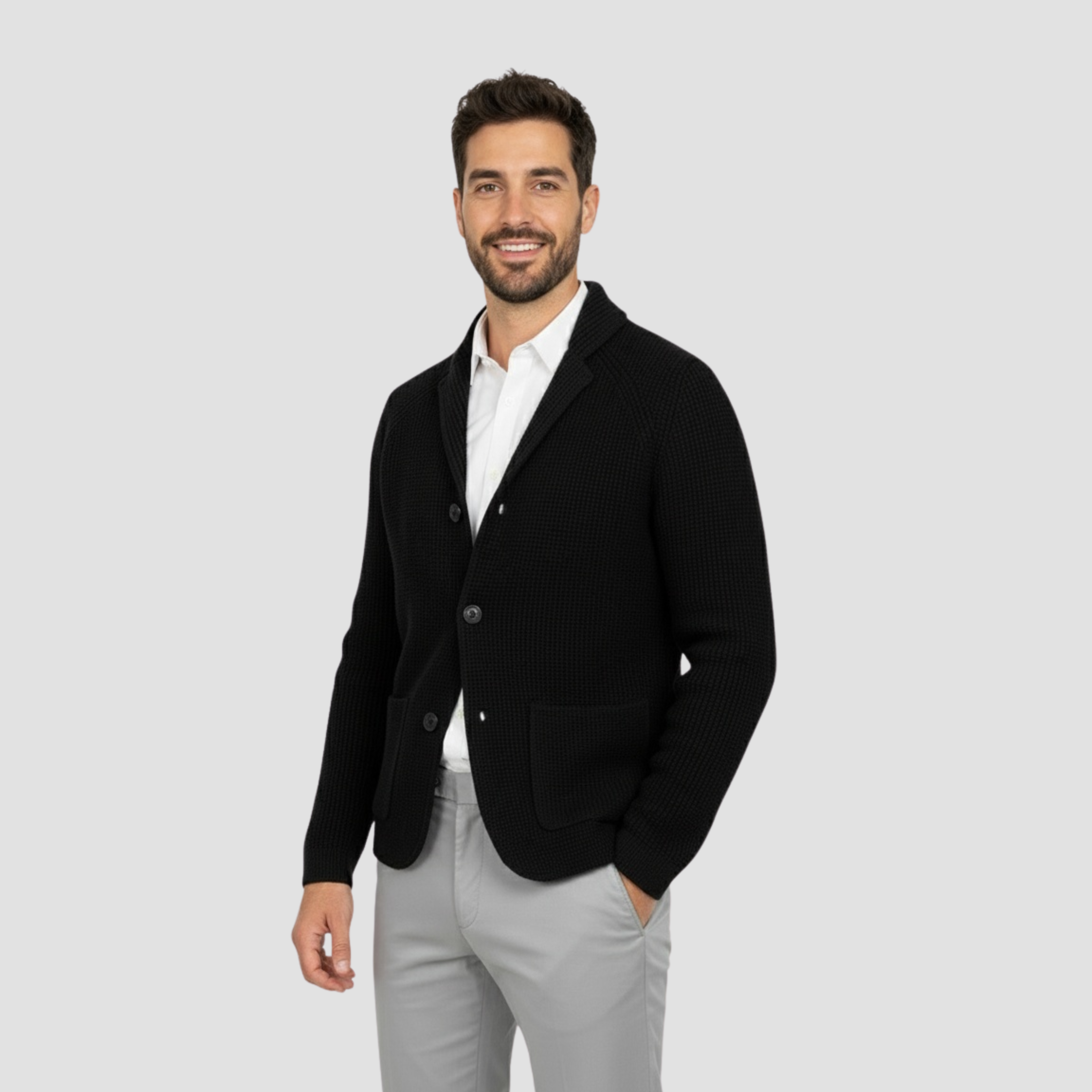 Cardigan tricotat pentru bărbați cu fermoar și guler înalt elegant