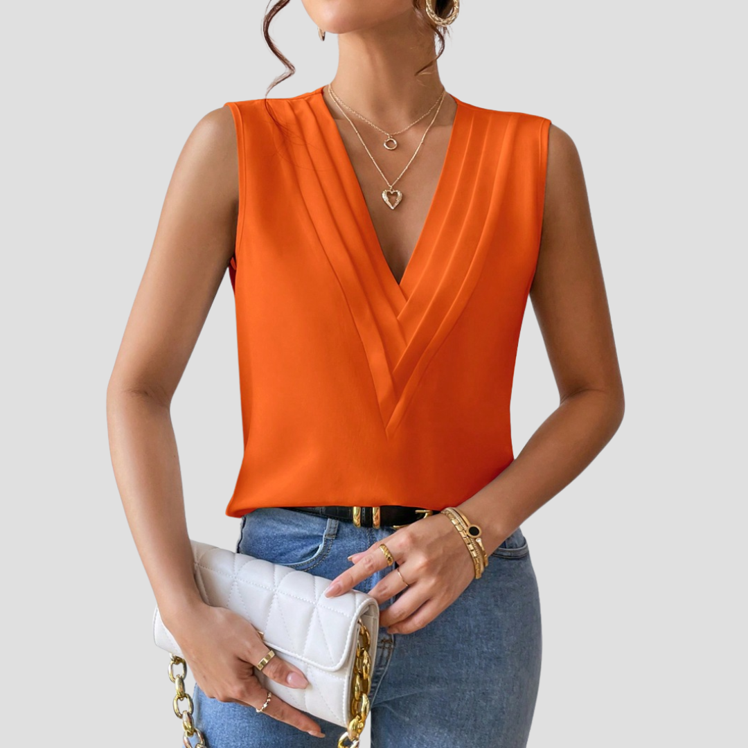 Cléa halenka bez rukávů s plisovaným límcem | Letní elegance a štíhlá silueta