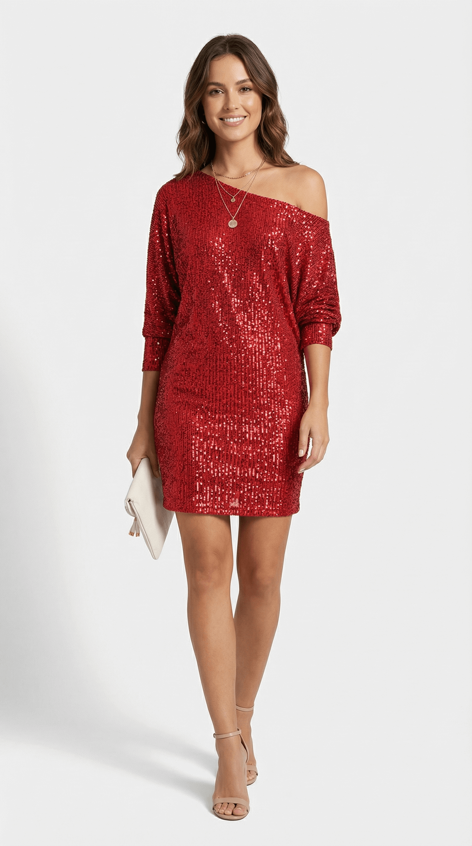 Elegantné minišaty s odhalenými ramenami, flitrami a dlhými rukávmi