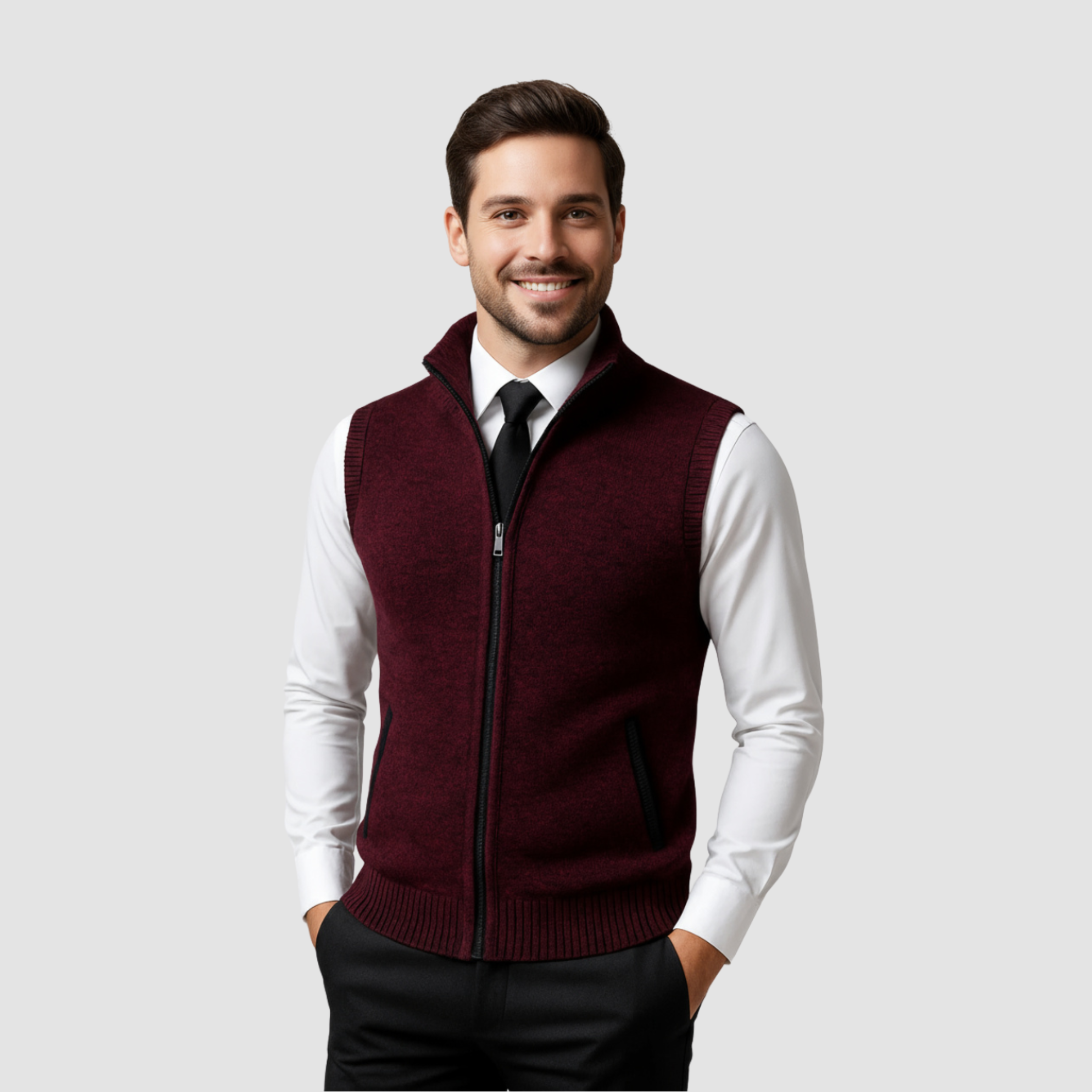 Gilet tricoté pour hommes avec fermeture éclair et poches pratiques