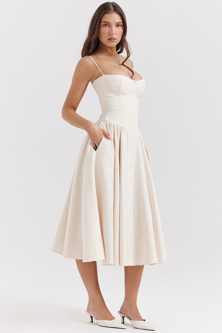 Vestido de verão Élodie Grace para mulheres | Vestido elegante com corpete, alças e saia rodada