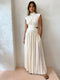 Marcelina vestido maxi con escote en la espalda y pliegues | Elegante vestido de noche para mujeres