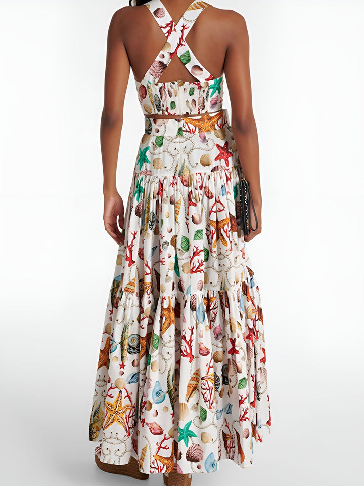 Διπλό σετ με θαλασσινό σχέδιο | Bustier & maxi φούστα Καλοκαιρινό και θηλυκό σχέδιο