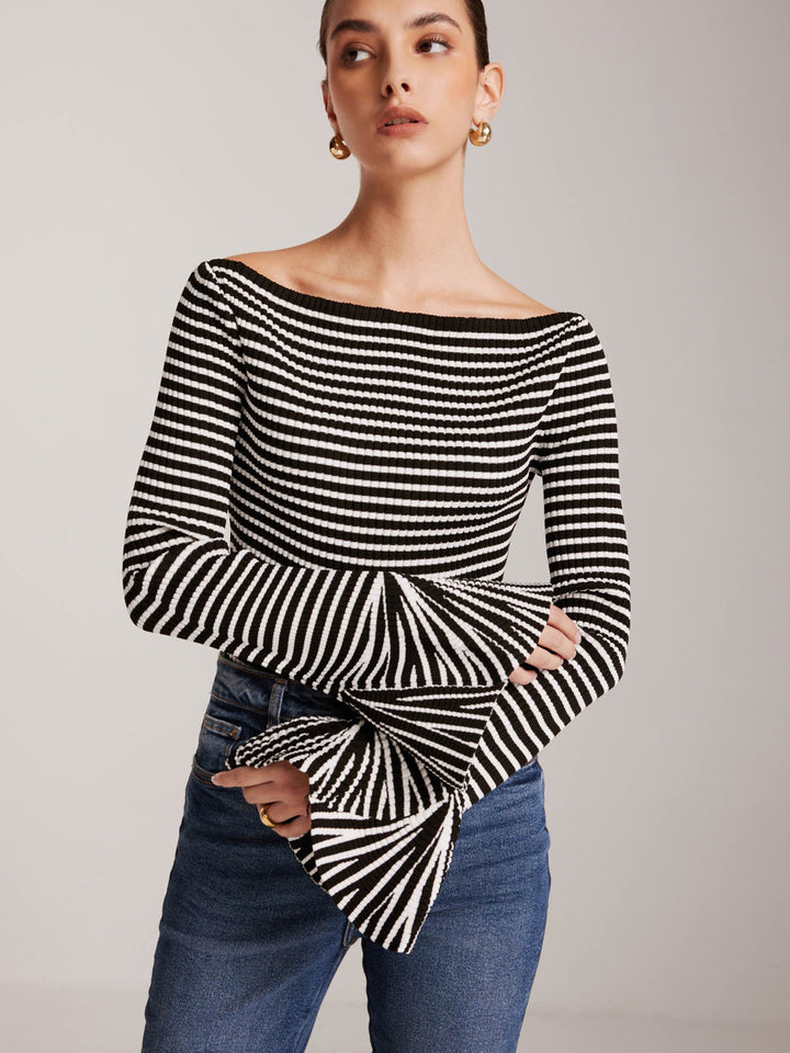 Isalie | Elegant žebrovaný top s odhalenými rameny a průhlednými rukávy | Elegantní & moderní