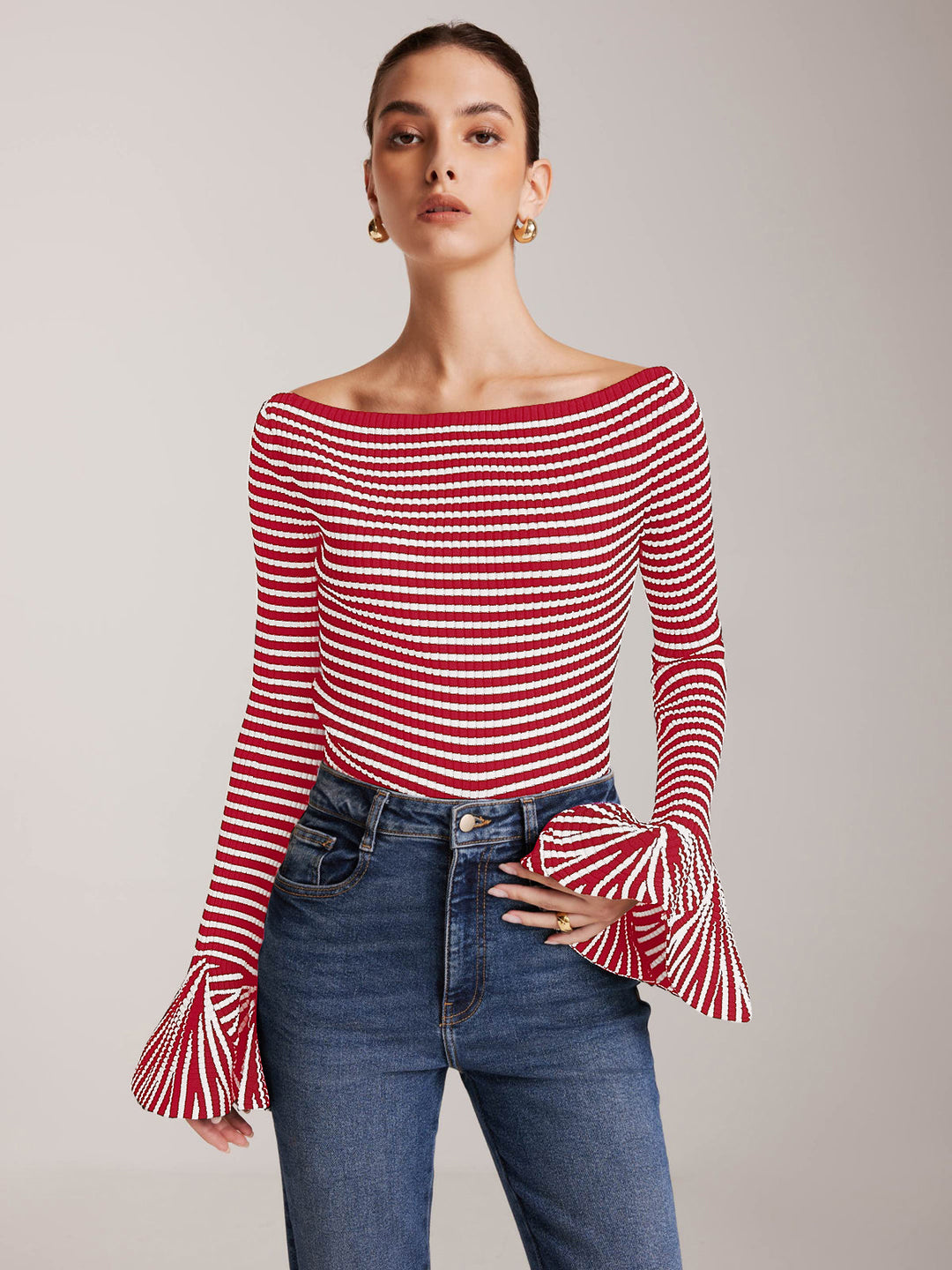 Isalie | Elegant žebrovaný top s odhalenými rameny a průhlednými rukávy | Elegantní & moderní