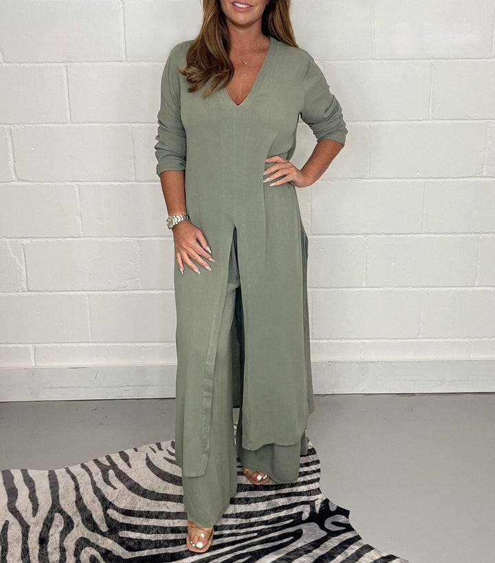 Conjunto Elena todelt para mulheres com vestido e calças | Arejado, elegante e ideal para primavera/verão
