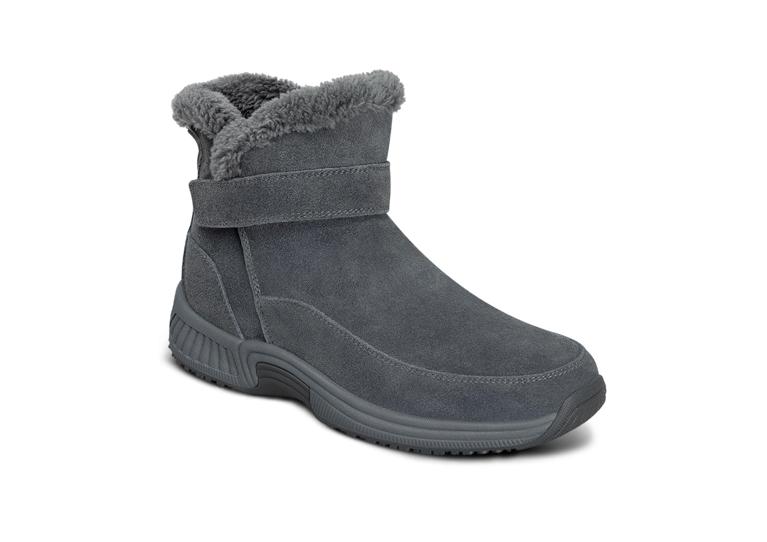 Női vízálló téli csizmák szürke velúr bőrrel és meleg béléssel