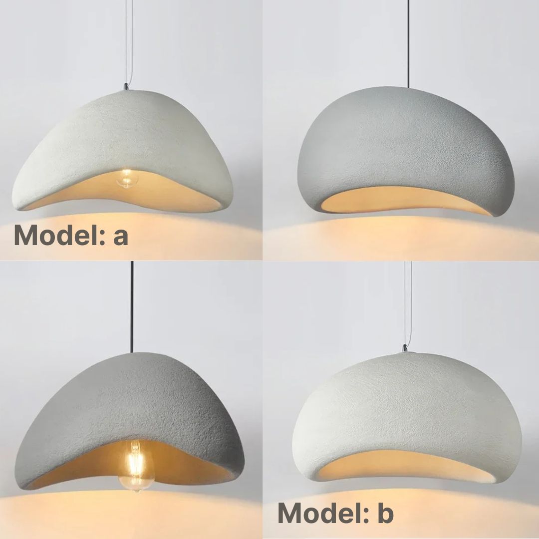 Fire moderne loftslamper i beton, model a og b, med minimalistisk design. Perfekt til skandinavisk indretning og belysning i hjemmet.