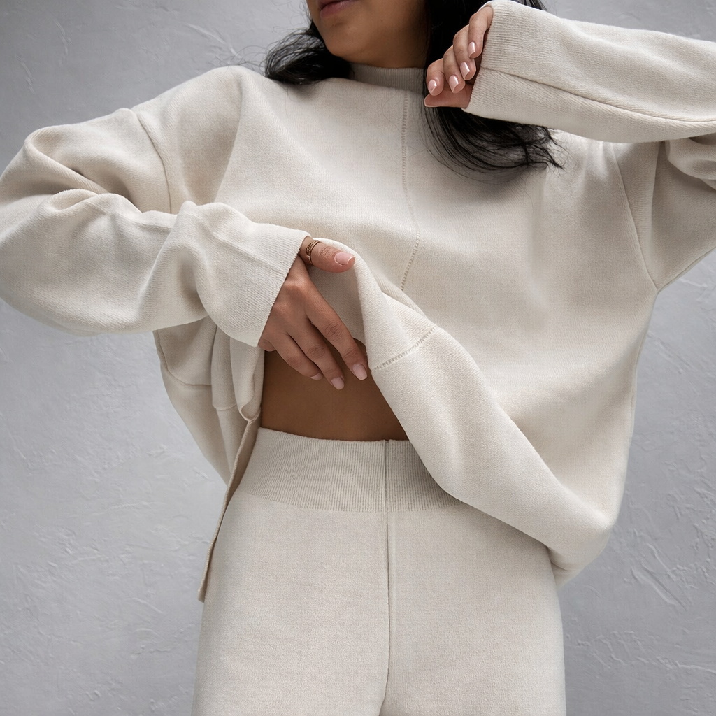 Set de odihnă tricotat pentru femei cu picioare largi și confort moale