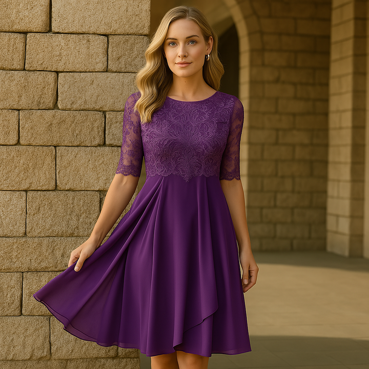 Luna šaty s krajkou a šifonem | Stylové, pohodlné šaty s polodlouhými rukávy pro zvláštní příležitosti