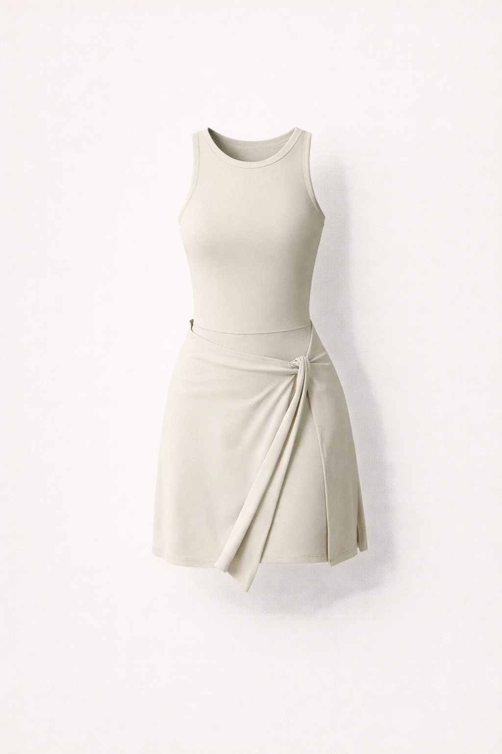 Sportos női miniruha beépített rövidnadrággal és magas nyakkal