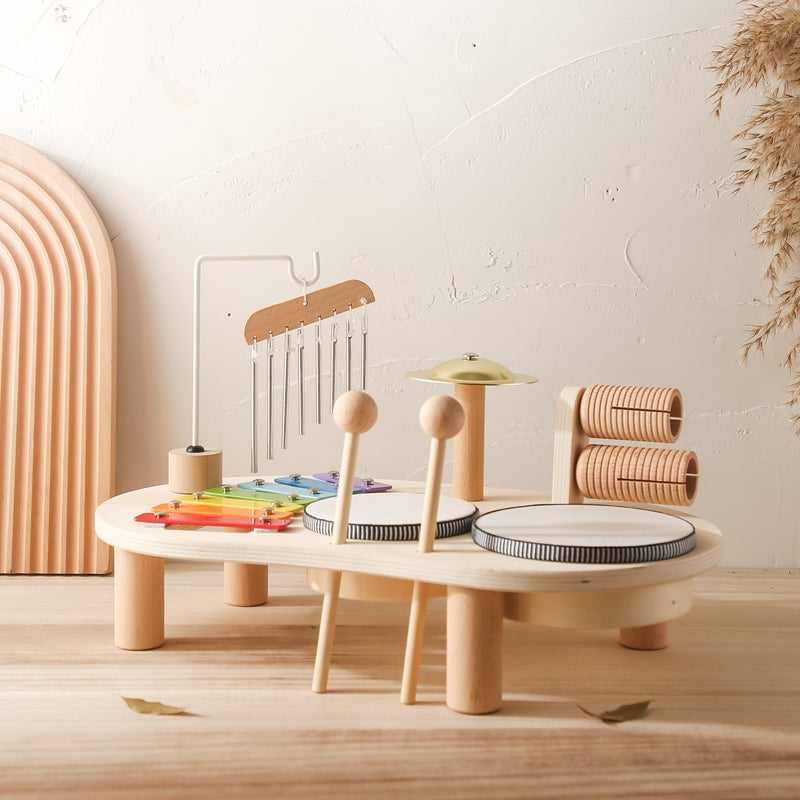 Table musicale en bois pour enfants avec xylophone et tambours pour jeu créatif