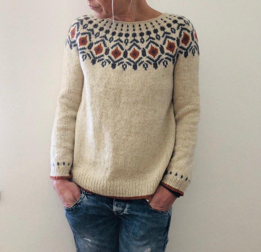 Laura Dame Grovstrik Pullover | Sweater med Geometrisk Mønster Varm & Blød