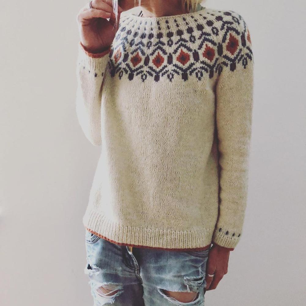 Laura Dame Grovstrik Pullover | Sweater med Geometrisk Mønster Varm & Blød