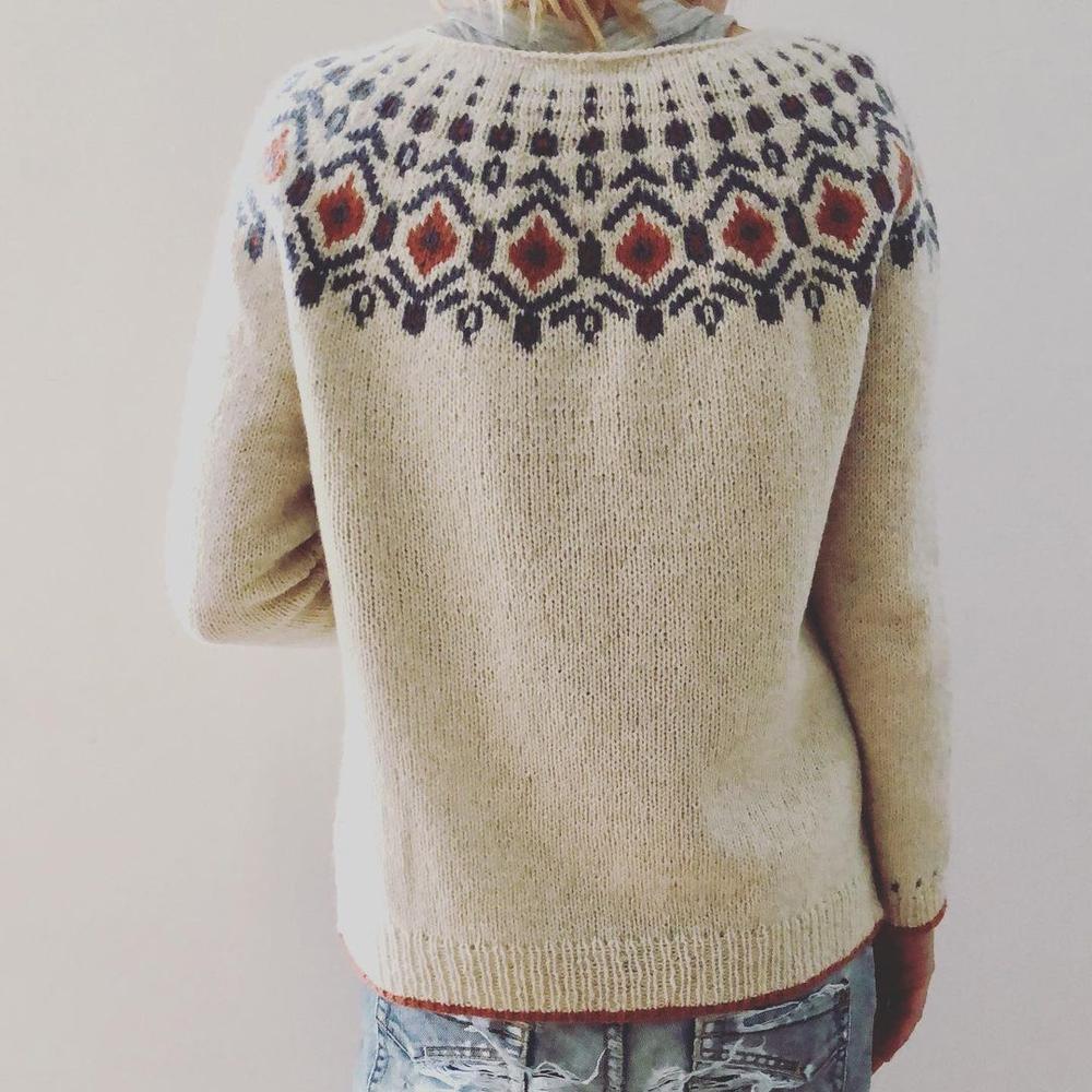 Laura Dame Grovstrik Pullover | Sweater med Geometrisk Mønster Varm & Blød